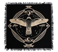 AVA Collections 36x36 Inch Altar Cloth Gold & Silver Printed on Black Cotton Fabric, Handmade Boho Spiritual Cloth for Tarot, Rituals Meditation Witchy Home Decor Table Cover (The Owl)