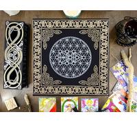 AVA Collections 36x36 Inch Altar Cloth Gold & Silver Printed on Black Cotton Fabric, Handmade Boho Spiritual Cloth for Tarot, Rituals Meditation Witchy Home Decor Table Cover (Geometric)