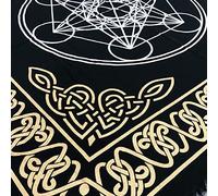 AVA Collections 36x36 Inch Altar Cloth Gold & Silver Printed on Black Cotton Fabric, Handmade Boho Spiritual Cloth for Tarot, Rituals Meditation Witchy Home Decor Table Cover (Metatron- Hexagon)