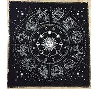 AVA Collections 36x36 Inch Altar Cloth Gold & Silver Printed on Black Cotton Fabric, Handmade Boho Spiritual Cloth for Tarot, Rituals Meditation Witchy Home Decor Table Cover (Zodiac Silver)