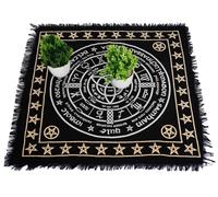 AVA Collections 36x36 Inch Altar Cloth Gold & Silver Printed on Black Cotton Fabric, Handmade Boho Spiritual Cloth for Tarot, Rituals Meditation Witchy Home Decor Table Cover (Pegan Wheel)