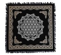 AVA Collections 36x36 Inch Altar Cloth Gold & Silver Printed on Black Cotton Fabric, Handmade Boho Spiritual Cloth for Tarot, Rituals Meditation Witchy Home Decor Table Cover (Flower of Life)