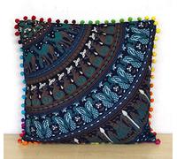 AVA Collections 41X41 cm Square Cushion Cover Boho Animal Print Camel Indian Mandala Cotton Sofa Cushion Cover 16" inches pillow case with pom pom and Zip Closure Home Decoration (Camel, 1)