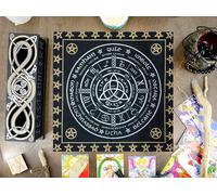 AVA Collections Altar cloth 24 x 24 inches Gold Silver Tarot Table Cloth Spiritual Healing Tarot Table Mat Prints Board Game Table Cover (Triquetra Pentacle Life Cycle)