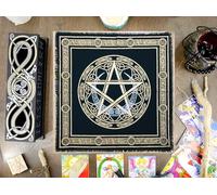 AVA Collections Altar Cloth Alter Pentacle Witchcraft Spread Tarot Table Cloth Wiccan Square Spiritual 24 by 24 Sacred Cloth (Triquetra Pentacle Gold Silver)