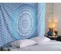 AVA Collections Blue Mandala Tapestry Indian Wall Hanging Tapestry Ombre Boho Floral Bedspread Small Throw Cotton Picnic Mat Home Decor (Blue- Ombre Mandala, 85x54 inches (215 x 140 cm))