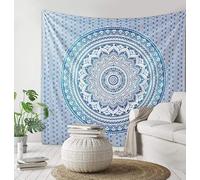 AVA Collections Blue Tapestry for Bedroom Boho Cotton Hippie Ombre Mandala Wall Hanging Dorm Tapestries Bohemian Ethnic Beach Throw Blanket for Home and Living Room Decor, 90x84 inches (220x215 cm)