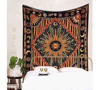 AVA Collections Burning Sun Tapestry Sun Moon Orange Wall Hanging Indian Cotton Boho Bohemian Psychedelic Bedspread Throw Picnic Mat Home Decor (Orange- Burning Sun, 90x84 inches (220x215 cm))