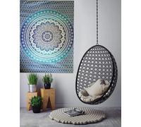 AVA Collections Cotton Tapestry Wall Hanging Mandala Decorative Cotton Boho Psychedelic Bedspread Throw Picnic Mat Home Decor (Blue- Ombre Mandala, 40x30 Inches (102x76 cm))