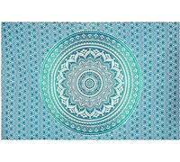 AVA Collections Cotton Tapestry Wall Hanging Mandala Decorative Cotton Boho Psychedelic Bedspread Throw Picnic Mat Home Decor (Green- Ombre Mandala, 85x54 inches (215 x 140 cm))