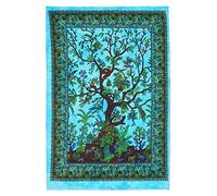AVA Collections Cotton Tapestry Wall Hanging Mandala Decorative Cotton Boho Psychedelic Bedspread Throw Picnic Mat Home Decor (Blue- Tree of Life, 40x30 Inches (102x76 cm))