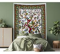 AVA Collections Cotton Tree of Tapestry Hippie Wall Hanging Cotton Boho Indian Bedspread Throw Cotton Picnic Mat Hippy Home Decor (White- Tree of Life, 85x54 inches (215 x 140 cm))