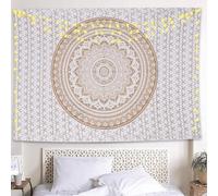 AVA Collections Gold and White Hippie Mandala Wall Hangings Small Tapestry Indian Cotton Beach Throw Blanket Bohemian Decor Tapestry Bedroom Aesthetic Tapestries 85x54 inches (215 x 140 cm)
