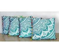 AVA Collections Green OMBRE Mandala COTTON Square Sofa Cushion Cover 16" pillow case Colourful Decorative Boho Chic Bed Handmade CoversHOME DECOR (Green, 2)