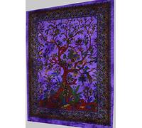 AVA Collections Indian Cotton Purple Tapestry Wall Hanging Living Room Decorative Cotton Boho Psychedelic Bedspread Throw Picnic Mat Home Decor (Purple- Tree of Life, 85x54 inches (215 x 140 cm))