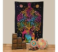 AVA Collections Large Elephant Wall Hanging Tapestry Indian Cotton Boho Trippy Twin Tapestries Mandala Elephant Wall Art Hippie Bohemian Tapestry 215x140cm