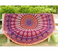 AVA Collections Large Round Cotton Beack Blanket Indian Peacock Mandala Large Tapestry Throw Rounf Beach Mat Yoga Meditation Mat Rug Women Picnic Dress Home Decoration Sofa Throw 72’’ (O)