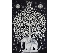 AVA Collections Large Wall Hanging Tapestries Cotton Boho Trippy Twin Tapestries Mandala Elephant Wall Art Hippie Bohemian Tapestry 85x54 inches (Tree of life-Elephant-White)