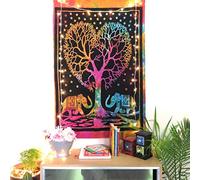 AVA Collections Multicoloured Elephant Tree of life Wall Hanging Tapestry Indian Colouful Mandala Art Tapestry 100% Cotton Small Boho Hippie Wall Art Poster 40x30 inches (7)