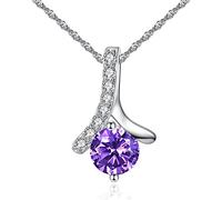 AVA Collections Pendant Necklace Jewellery for Womens, Pendant and Earrings, Crystal Rhinestones, Sterling Silver made for Loved ones (Purple -Silver-Bridesmaid)