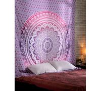 AVA Collections Pink Purple Wall Hanging Tapestry Ombre Mandala Wall Hanging Indian Cotton Boho Bedspread Trippy Hippie Throw Picnic Mat Home Decor (Purple- Ombre Mandala, 90x84 inches (220x215 cm))