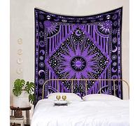 AVA Collections Purple Hippie Mandala Sun Moon Burning Sun Bedroom Celestial Busning Sun Tapestry Bohemian Wall Hanging Planet Tapestry (Size 90x84 inches) (Queen- Burning sun/Purple)