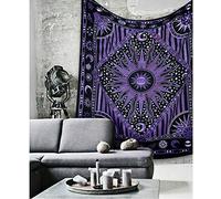 AVA Collections Purple Sun Moon Tapestry Large Wall Hanging Indian Cotton Boho hippie Psychedelic Bedspread Throw Picnic Mat Home Decor (Purple- Burning Sun, 90x84 inches (220x215 cm))