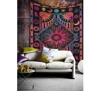 AVA Collections Sun and Moon Tapestry Wall Hanging Burning Sun Tapestry Multicolour Cotton Bohemian Boho Hippie Psychedelic Throw Home Decor (Multicolour- Burning Sun, 85x54 inches (215 x 140 cm))
