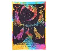 AVA Collections Tapestry Multicoloured Wall Hanging Psychedelic Tapestries Indian Cotton Poster Picnic Sheet Wall Decor Blanket Wall Art Hippie Bedroom Décor (Multicolour, Crying Wolf and Moon)