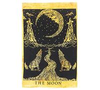 AVA Collections Tapestry Multicoloured Wall Hanging Psychedelic Tapestries Indian Cotton Poster Picnic Sheet Wall Decor Blanket Wall Art Hippie Bedroom Décor (Yellow, Crying Wolf and Moon)