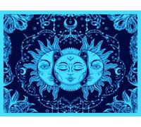 AVA Collections Tarot Tapestry Sun and Moon Psychedelic Tapestry Celestial Cotton Wall Hanging Wall Tapestries Indian Mandala Bohemian Hippy Poster Size 40x30 (Blue, Celestial Sun)