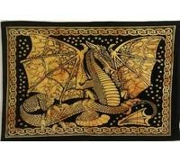 AVA Collections Tie Dye Yellow Tapestry Dragon Wall Hanging Tapestry Indian Cotton Boho Bohemian Wall Decor Wall Art Hippie Bedroom Dorm Décor 102x76 cm (Yellow, Large Dragon)