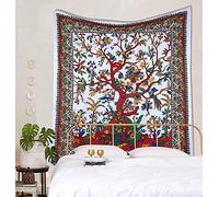 AVA Collections Tree of Life Tapestry White Wall Hanging Tapestry Boho Cotton Hippie Tapestries for Decor Living Room Yoga Meditation and Bedroom (White- Tree of Life, 90x84 inches (220x215 cm))