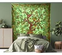 AVA Collections Tree of Life Wall Hanging Tapestry Cotton Green Tapestry Boho Decor Bedspread Throw Cotton Beach Picnic Mat Hippie Home Decor (Green- Tree of Life, 90x84 inches (220x215 cm))