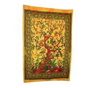 AVA Collections Yellow TREE OF LIFE Wall Hanging Tapestry Indian Cotton Fabric Bohemian Boho Table Cover Gypsy Hippy Tapestry Wall Hanging Dorm Room Decor (Yellow, 85 x 54 inches)