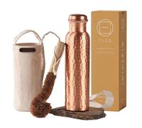 AVA DESIGNZ CLEO HOME 100% Pure Copper Water Bottle for Drinking, 32 Oz Large Hammered Ayurvedic Copper Bottle with Canvas Bag & Cleaning Brush, Leak-Proof Water Vessel