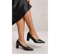 Where's That From Serena Extra Wide Fit Block Heel With Pointed Toe in Black Faux Leather - 4EE - BLACK