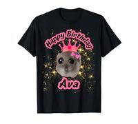 Ava Girls Name Happy Birthday Cute Hamster Black Meme T-Shirt
