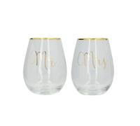 Ava & I Mr and Mrs Stemless Wine Glass Set Of 2