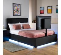 AVA Leather TV Bed with TV Mount and Underbed Storage, LED Lighting X Rocker Black King