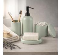 Ava Nord Modern Minimalist Ceramic Bathroom Accessories | Set of 4 | Green | Soap Dispenser + Toothbrush Holder + Soap Dish + Cup, Aesthetic Scandinavian Design, Home Decor, Scratch Resistant, Durable