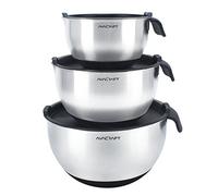 AVACRAFT 18/10 Top Rated Stainless Steel Mixing Bowls with Lids, Non Slip Silicone Base Bowls with Handle, Mixing Bowl Set with Pour Spouts & Measurement Marks, Home Essentials Cooking Bowls, (Black)