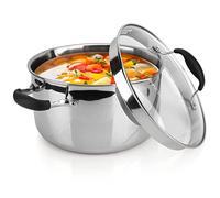 AVACRAFT Tri-Ply Stainless Steel Stockpot with Glass Strainer Lid, Side Spouts, 6 Quart Pot, Multipurpose Stock Pot, Sauce Pot (Tri-Ply Full Body, 6QT)