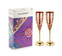 Avador Set of 2 Shatterproof 100% Handcrafted Copper Champagne Flutes Hammered Finish 16 Oz. Gift Set