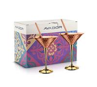 Avador Set of 2 Shatterproof 100% Handcrafted Copper Martini Glass Hammered Finish 16 Oz. Gift Set Boxed with 4" Copper Straws