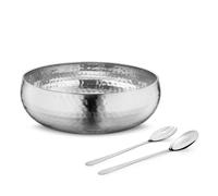 AVADOR® Set of 3 Premium Stainless Steel Salad Mixing Bowl Hammered Finish | Handmade | Includes Salad Serving Utensils (Stainless Steel)
