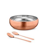Avador® Set of 3 Premium Stainless Steel Salad Mixing Bowl Hammered Finish | Handmade | Includes Salad Serving Utensils (Rose Gold)