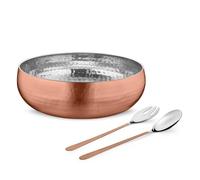 Avador® Set of 3 Premium Stainless Steel Salad Mixing Bowl Hammered Finish | Handmade | Includes Salad Serving Utensils (Copper Plated)