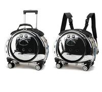 Available pet Trolley Box Full Transparent Dog Bag Large Capacity pet Backpack cat Bag Outside Trolley Box (Black)