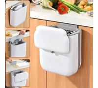 AVAKKER 10L Food Waste Bin with Lid, Hanging Kitchen Bin Over the Cabinet Door, Foldable Slim Kitchen Cupboard Bin for Kitchen RV Office, Space-Saving, Wall-mounted